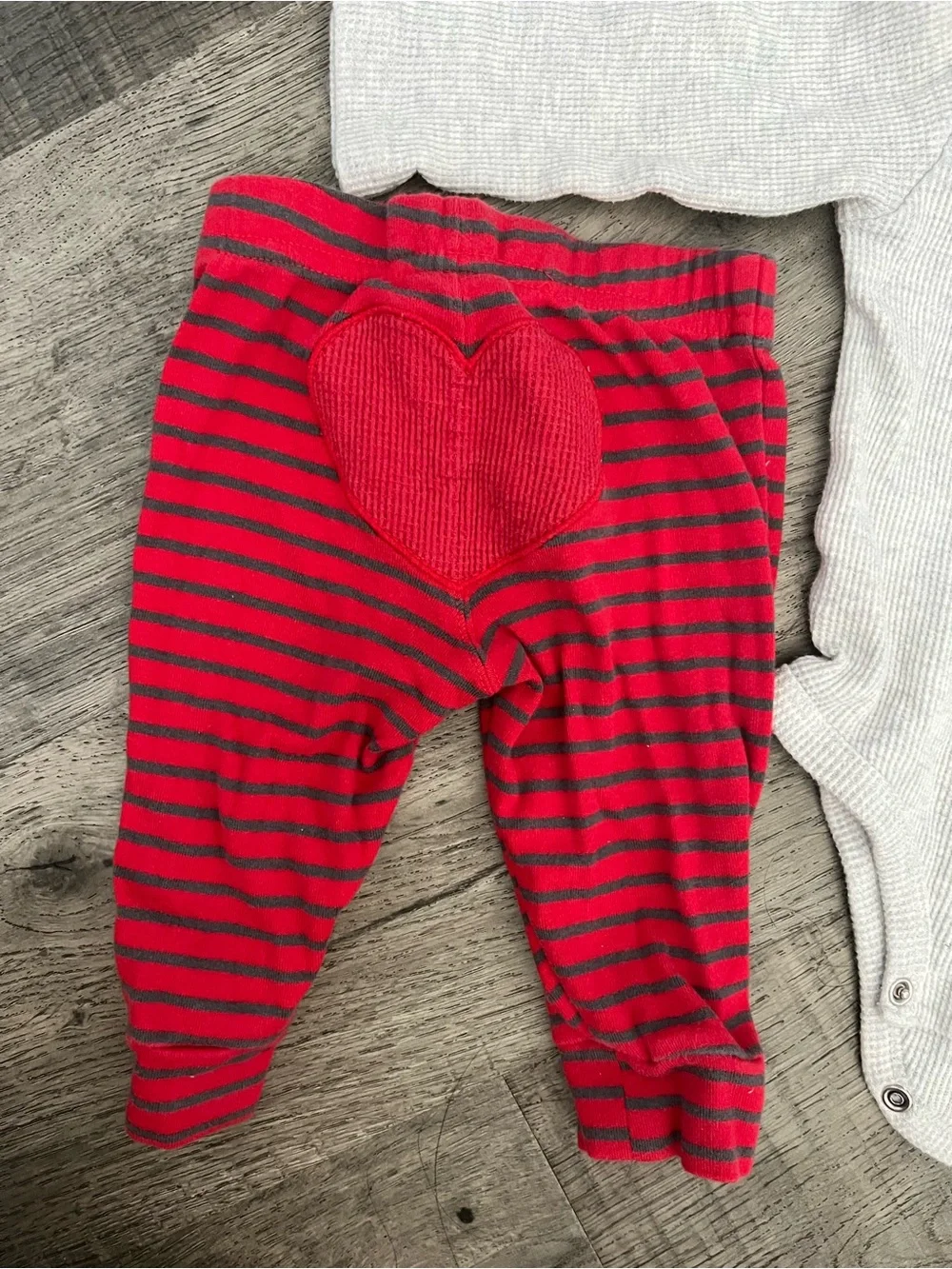 Carter's Cream Waffle One-Piece with Red and Gray Striped Pants